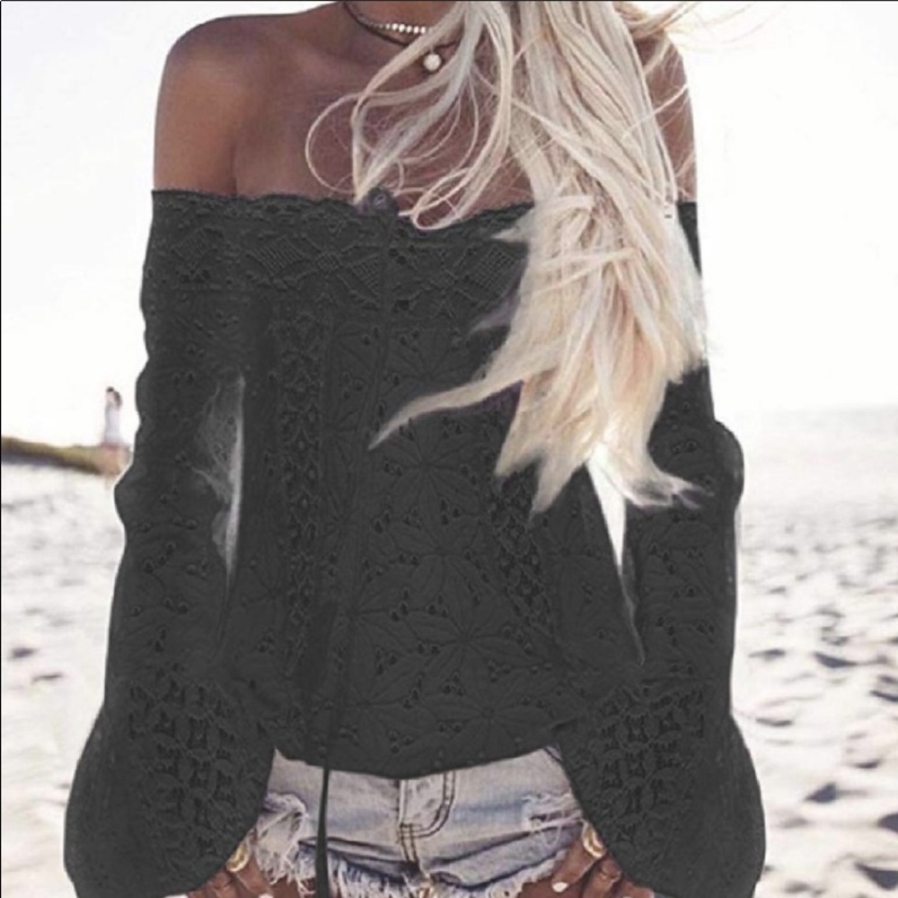 Sexy Lace Long Sleeve Off The Shoulder Top
